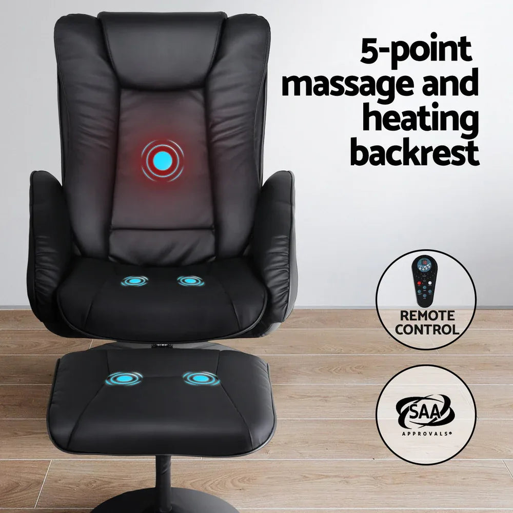 Artiss Recliner Chair Ottoman Heated Massage Black - Mekamart Australia