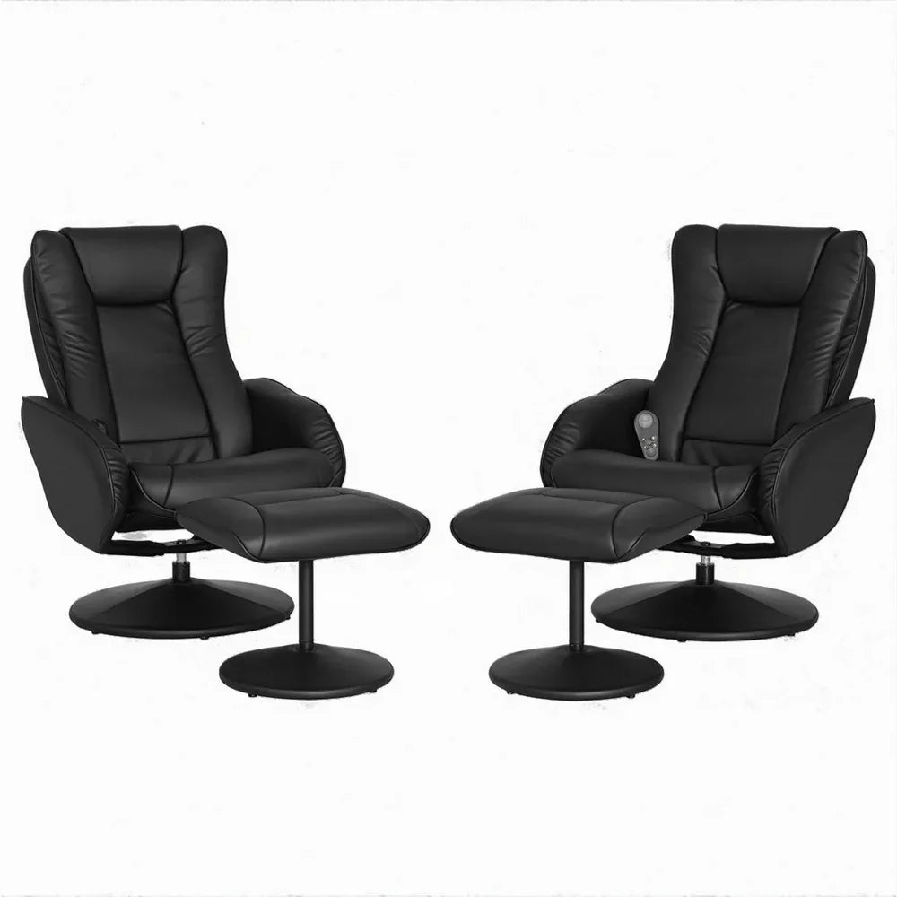 Artiss 2X Recliner Chair Ottoman Heated Massage Black - Mekamart Australia