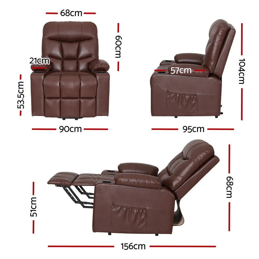 Artiss Recliner Chair Lift Assist Heated Massage Chair Leather Claude - Mekamart Australia