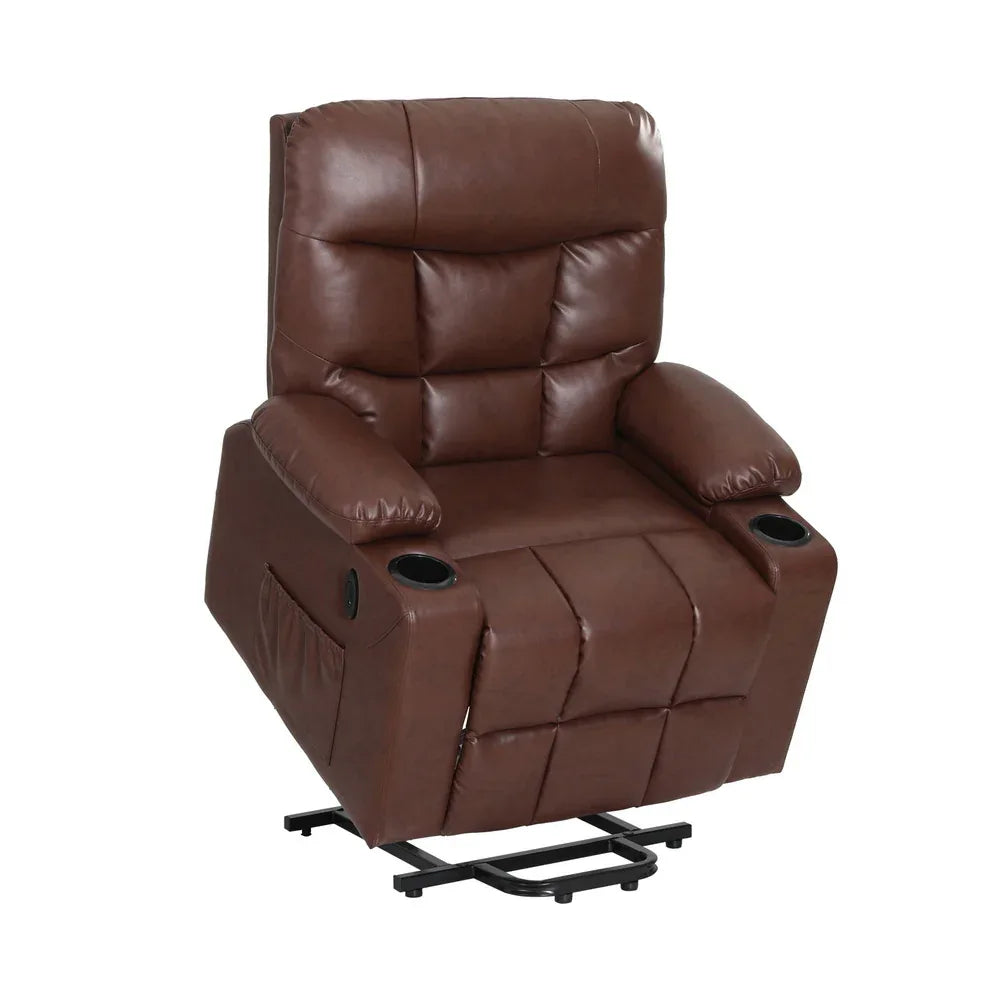 Artiss Recliner Chair Lift Assist Heated Massage Chair Leather Claude - Mekamart Australia