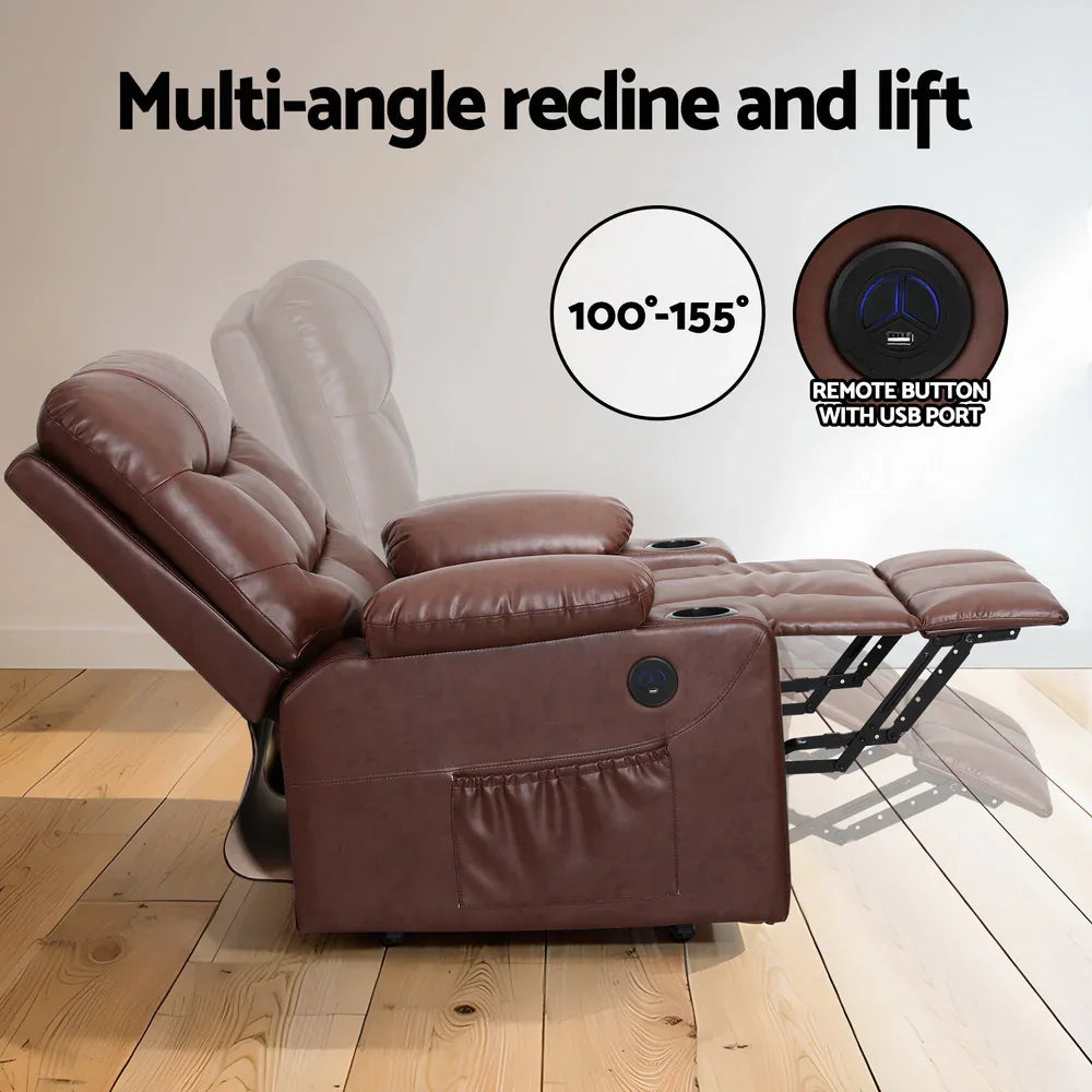 Artiss Recliner Chair Lift Assist Heated Massage Chair Leather Claude - Mekamart Australia