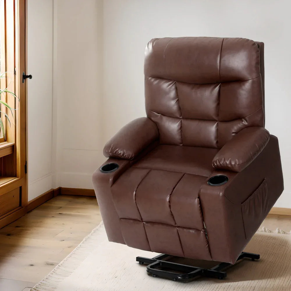 Artiss Recliner Chair Lift Assist Heated Massage Chair Leather Claude - Mekamart Australia
