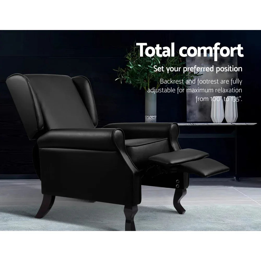Artiss Recliner Armchair Black Faux Leather Domini - Mekamart Australia