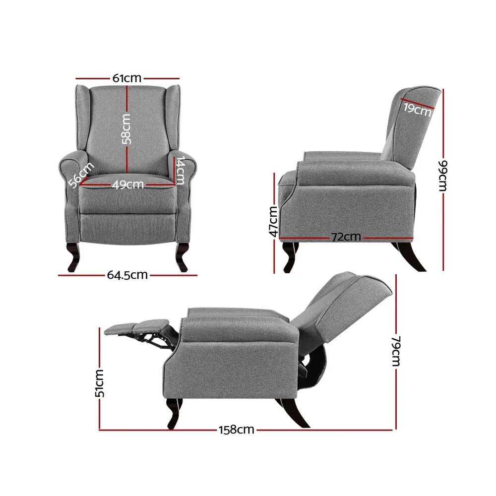 Artiss Recliner Armchair Grey Fabric Domini - Mekamart Australia