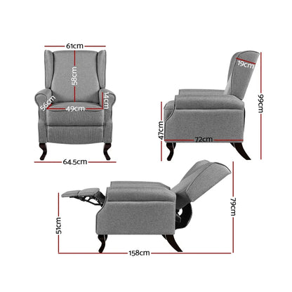 Artiss Recliner Armchair Grey Fabric Domini - Mekamart Australia