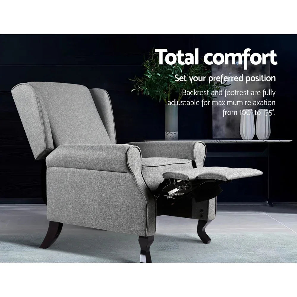 Artiss Recliner Armchair Grey Fabric Domini - Mekamart Australia