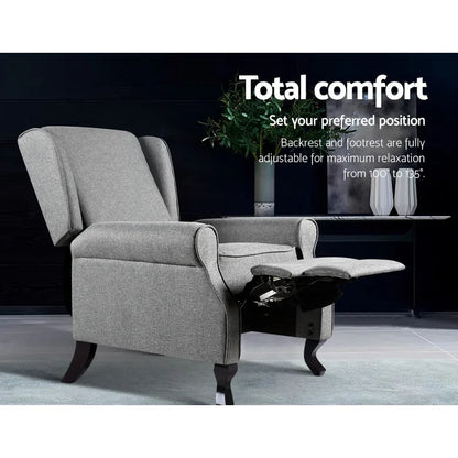 Artiss Recliner Armchair Grey Fabric Domini - Mekamart Australia