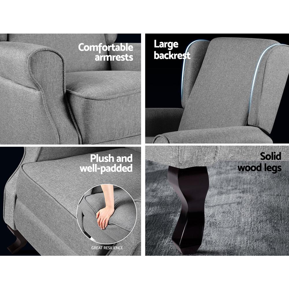 Artiss Recliner Armchair Grey Fabric Domini - Mekamart Australia