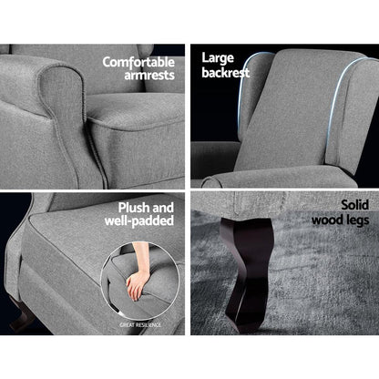 Artiss Recliner Armchair Grey Fabric Domini - Mekamart Australia