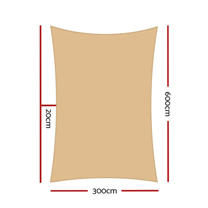 Instahut Waterproof Shade Sail 3x6m Rectangle Sand 95% Shade Cloth - Mekamart Australia