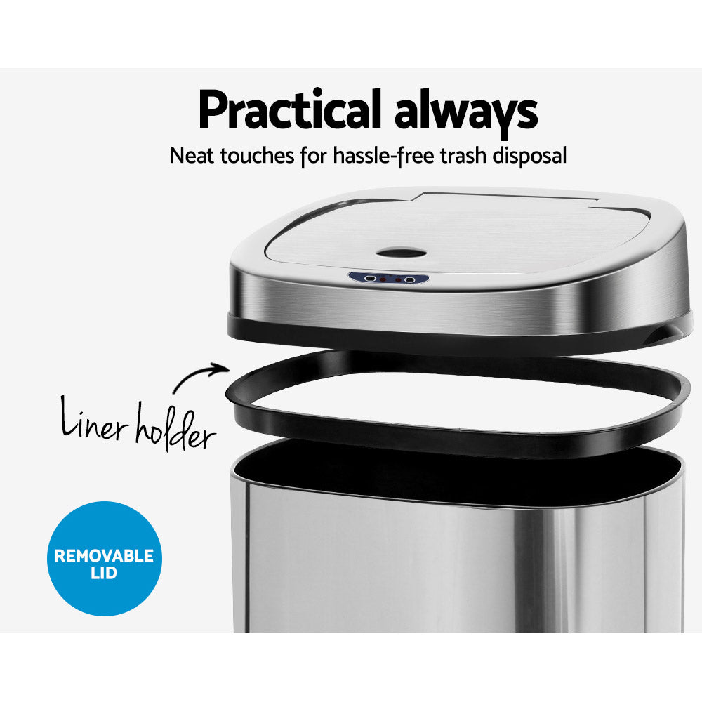 Devanti Motion Sensor Bin 50L Soft-Close Hygienic Kitchen Solution
