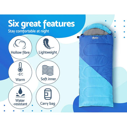 Weisshorn Sleeping Bag Kids Single 172cm Thermal Camping Hiking Blue - Mekamart Australia