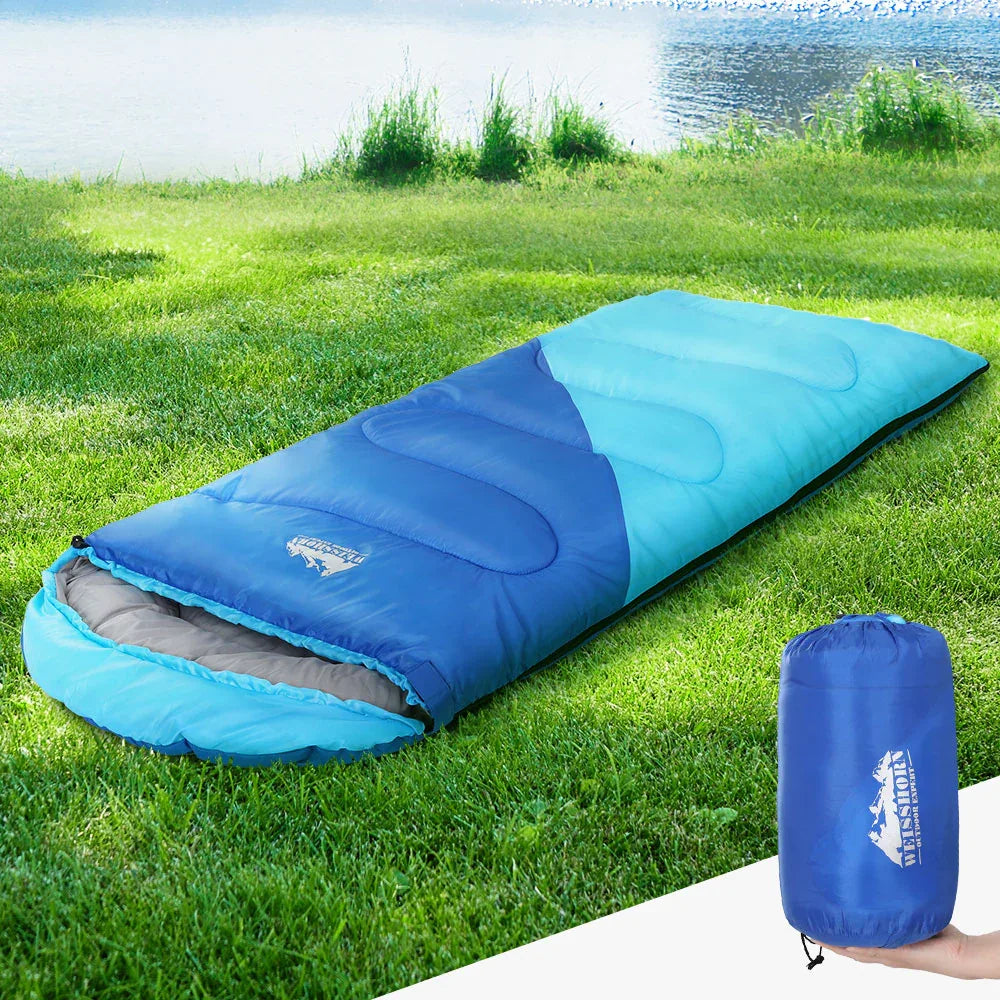 Weisshorn Sleeping Bag Kids Single 172cm Thermal Camping Hiking Blue - Mekamart Australia