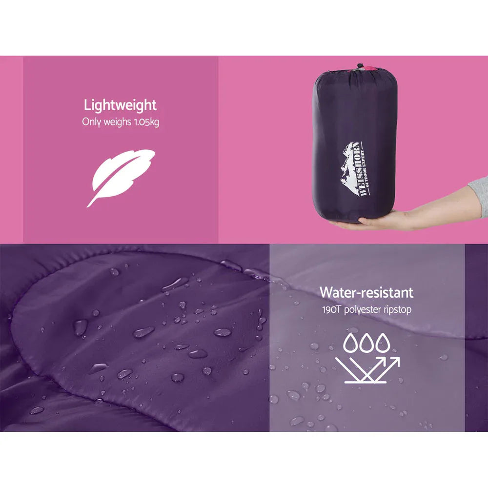 Weisshorn Sleeping Bag Kids Single 172cm Thermal Camping Hiking Pink - Mekamart Australia