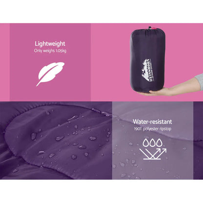 Weisshorn Sleeping Bag Kids Single 172cm Thermal Camping Hiking Pink - Mekamart Australia