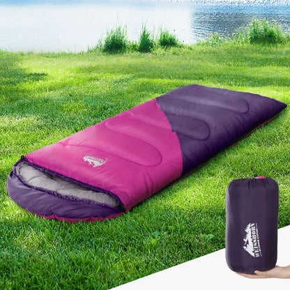 Weisshorn Sleeping Bag Kids Single 172cm Thermal Camping Hiking Pink - Mekamart Australia