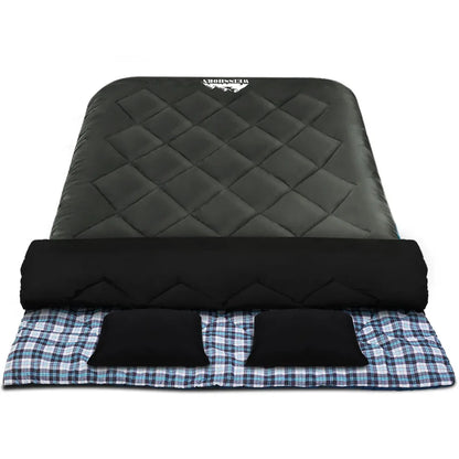 Weisshorn Sleeping Bag Double Pillow Thermal Camping Hiking Tent Grey -10&deg;C - Mekamart Australia