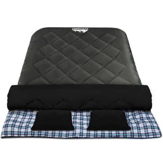 Weisshorn Sleeping Bag Double Pillow Thermal Camping Hiking Tent Grey -10&deg;C - Mekamart Australia