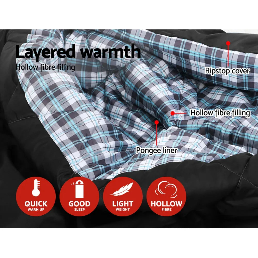 Weisshorn Sleeping Bag Double Pillow Thermal Camping Hiking Tent Grey -10&deg;C - Mekamart Australia