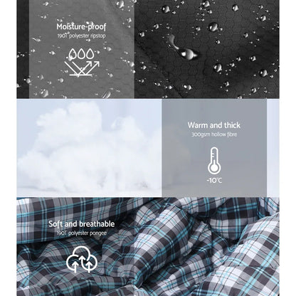 Weisshorn Sleeping Bag Double Pillow Thermal Camping Hiking Tent Grey -10&deg;C - Mekamart Australia