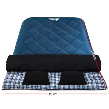 Weisshorn Sleeping Bag Double Pillow Thermal Camping Hiking Tent Blue -10&deg;C - Mekamart Australia
