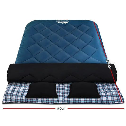 Weisshorn Sleeping Bag Double Pillow Thermal Camping Hiking Tent Blue -10&deg;C - Mekamart Australia