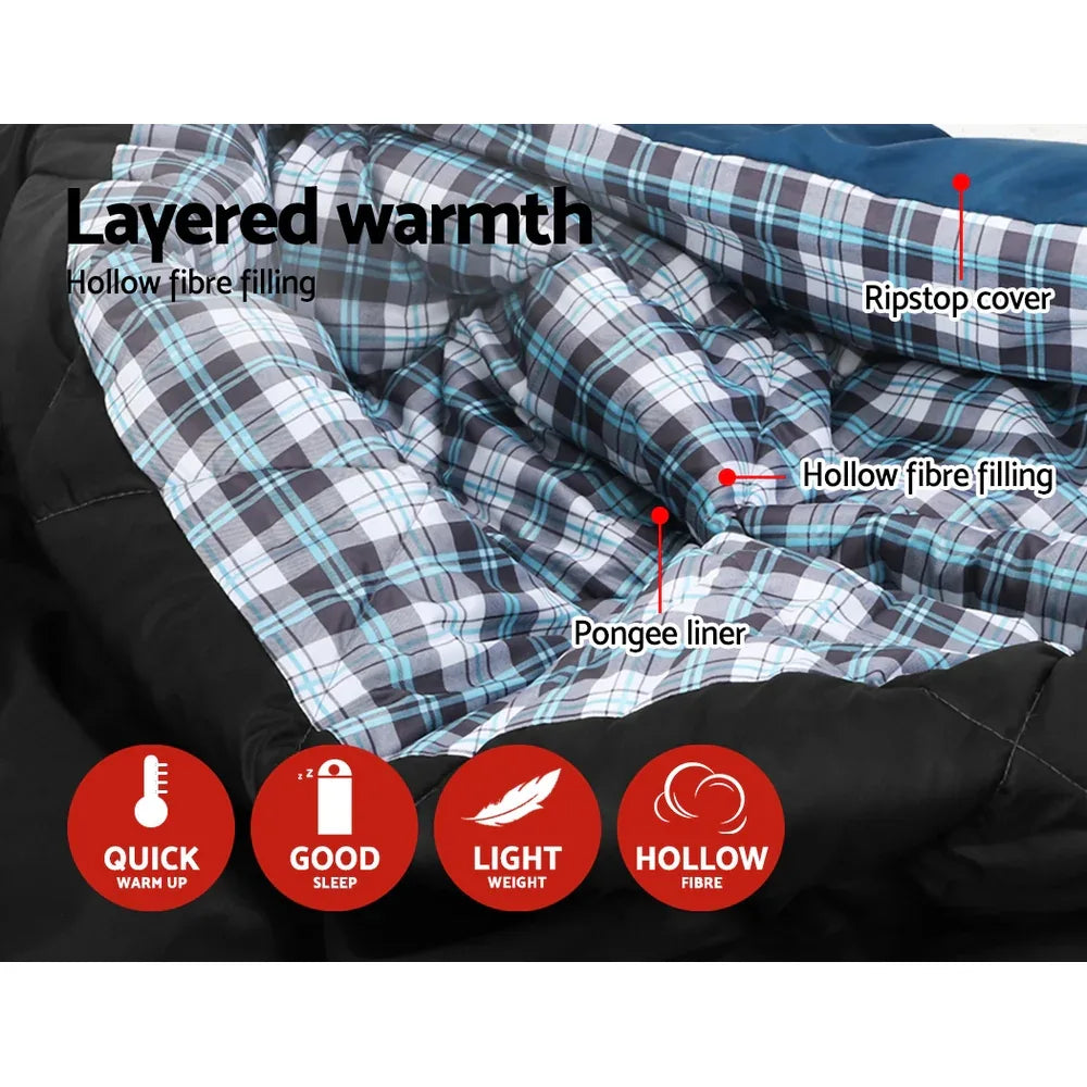 Weisshorn Sleeping Bag Double Pillow Thermal Camping Hiking Tent Blue -10&deg;C - Mekamart Australia