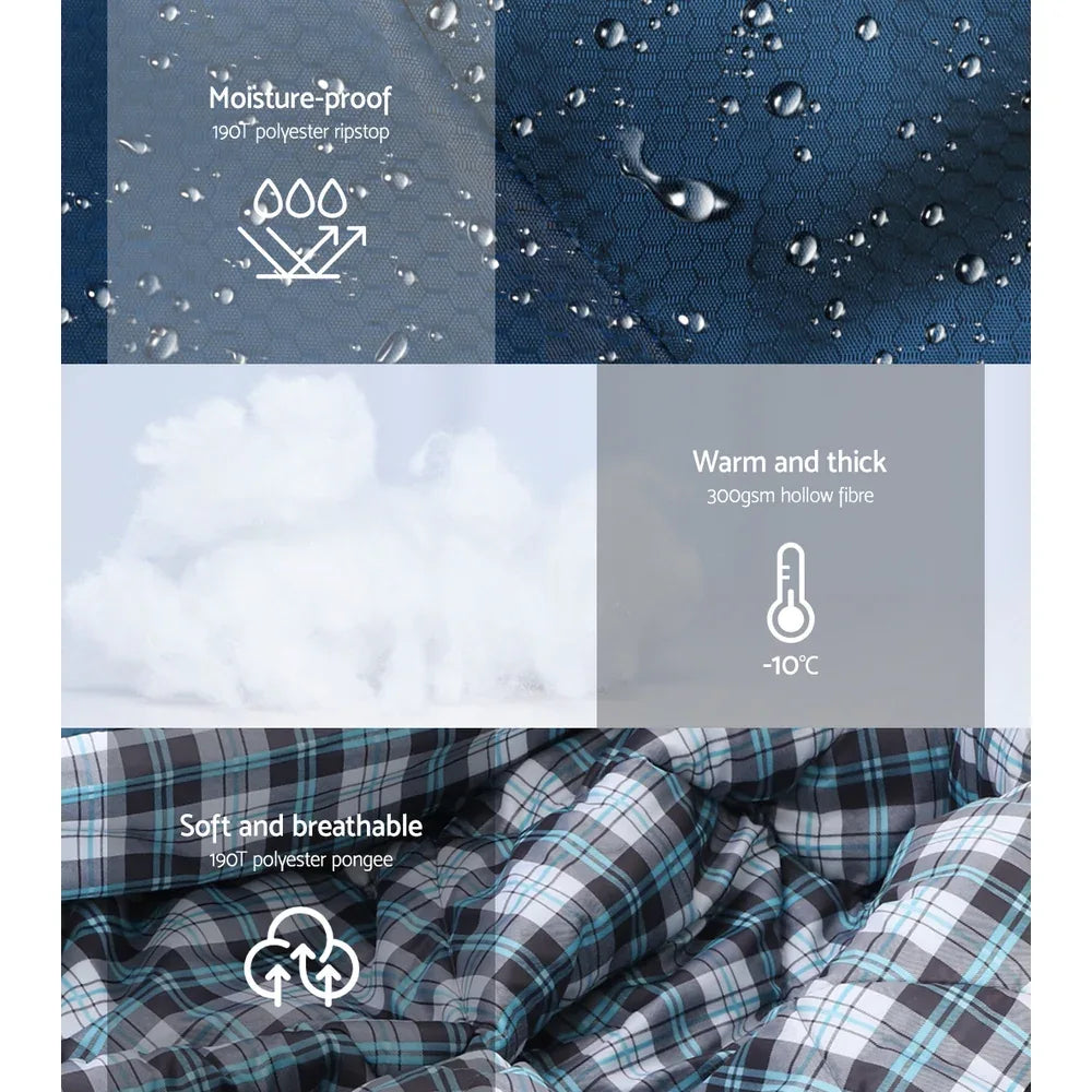 Weisshorn Sleeping Bag Double Pillow Thermal Camping Hiking Tent Blue -10&deg;C - Mekamart Australia