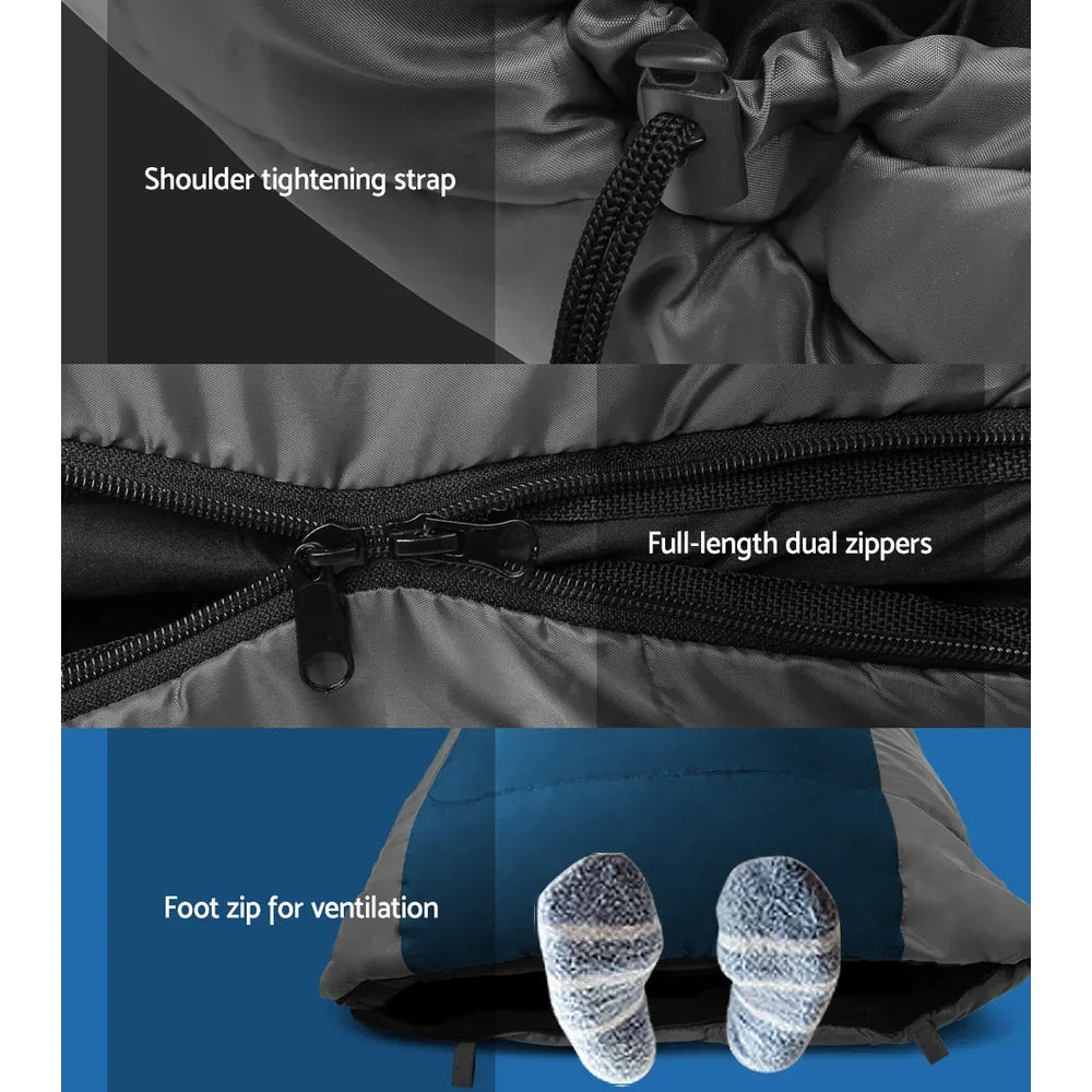 Weisshorn Sleeping Bag Single Thermal Camping Hiking Tent Blue -20°C - Mekamart Australia