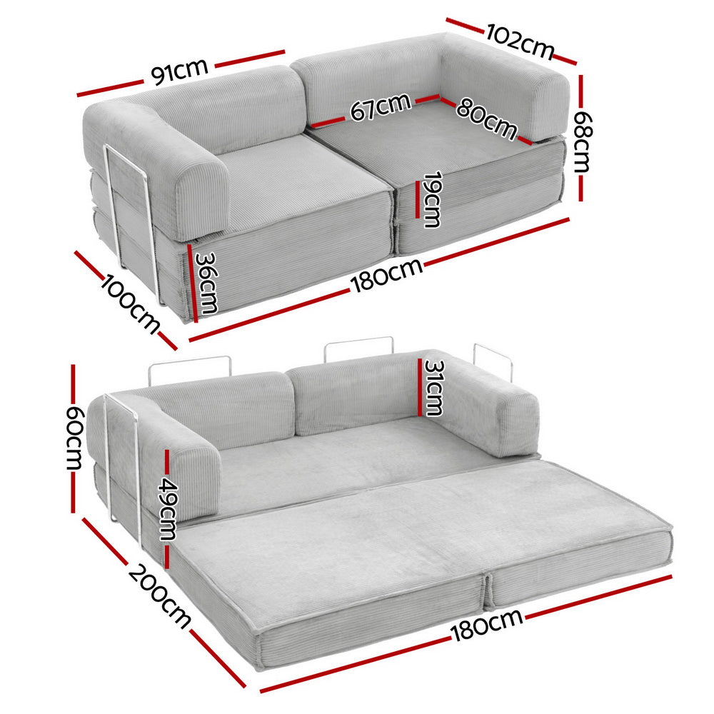 Artiss Convertible Folding Sofa Bed Grey