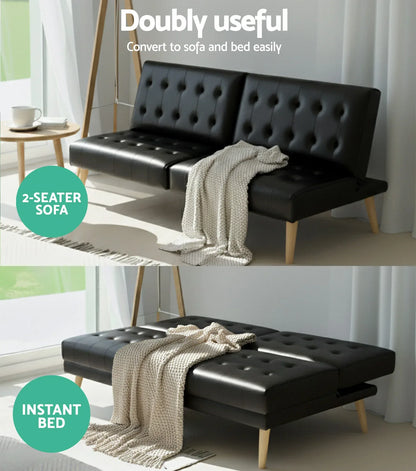 Artiss Sofa Bed Couch 1 Seater Lounge Fabric Black - Mekamart Australia