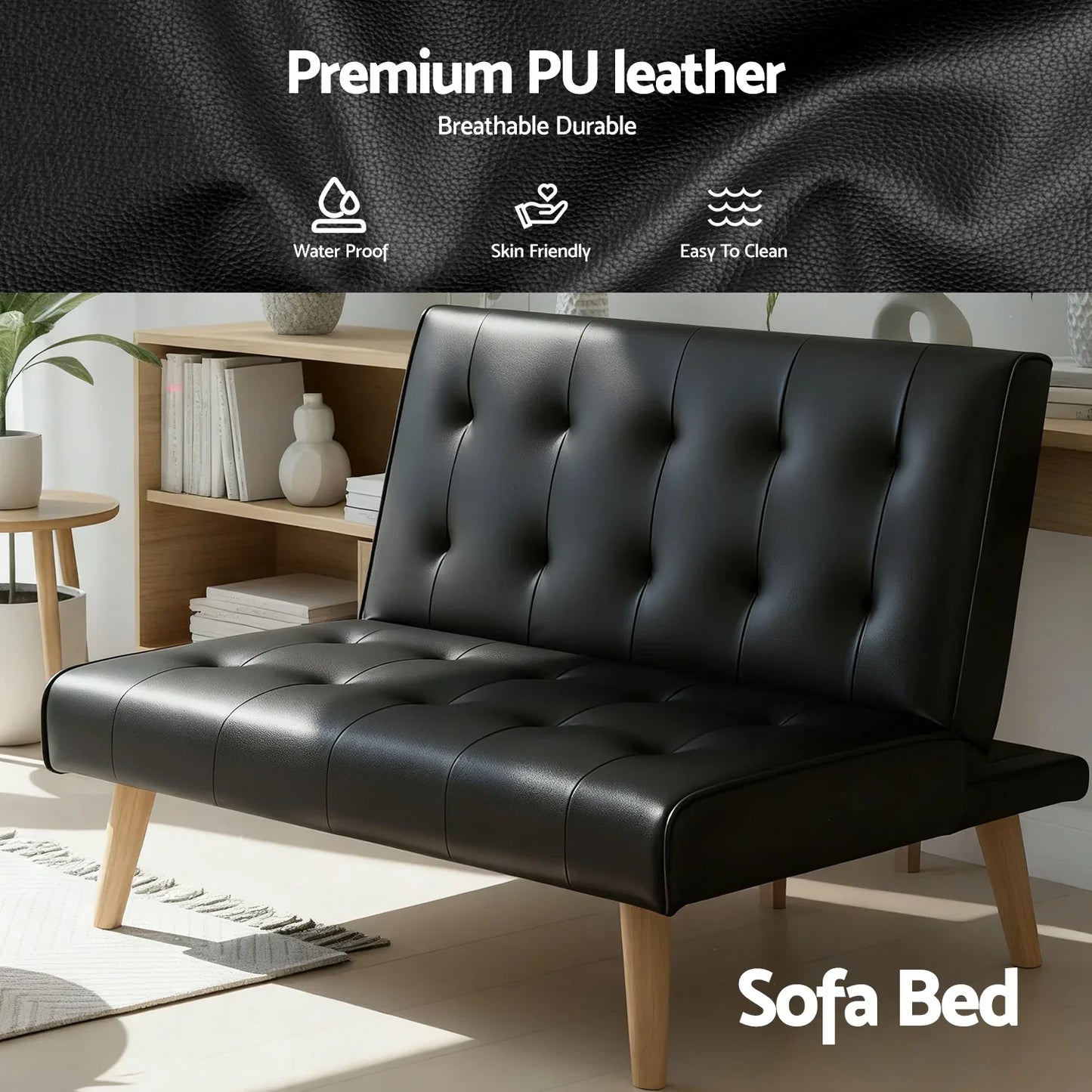 Artiss Sofa Bed Couch 1 Seater Lounge Fabric Black - Mekamart Australia