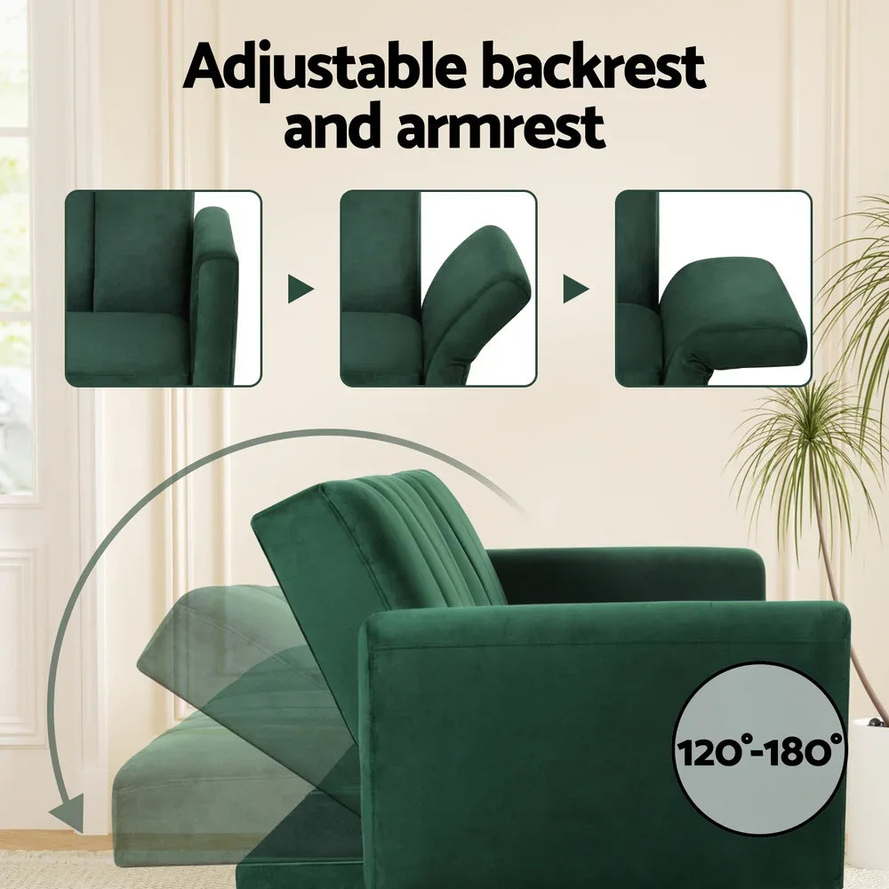 Artiss Sofa Bed 3 Seater Couch Convertible Lounge Adjustable Arm Recliner Velvet - Mekamart Australia