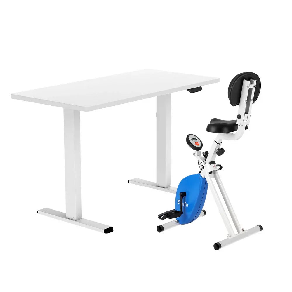 Artiss Under Desk Folding X-Bike with 140cm Automatic Standing Desk Magnetic Resistance White - Mekamart Australia