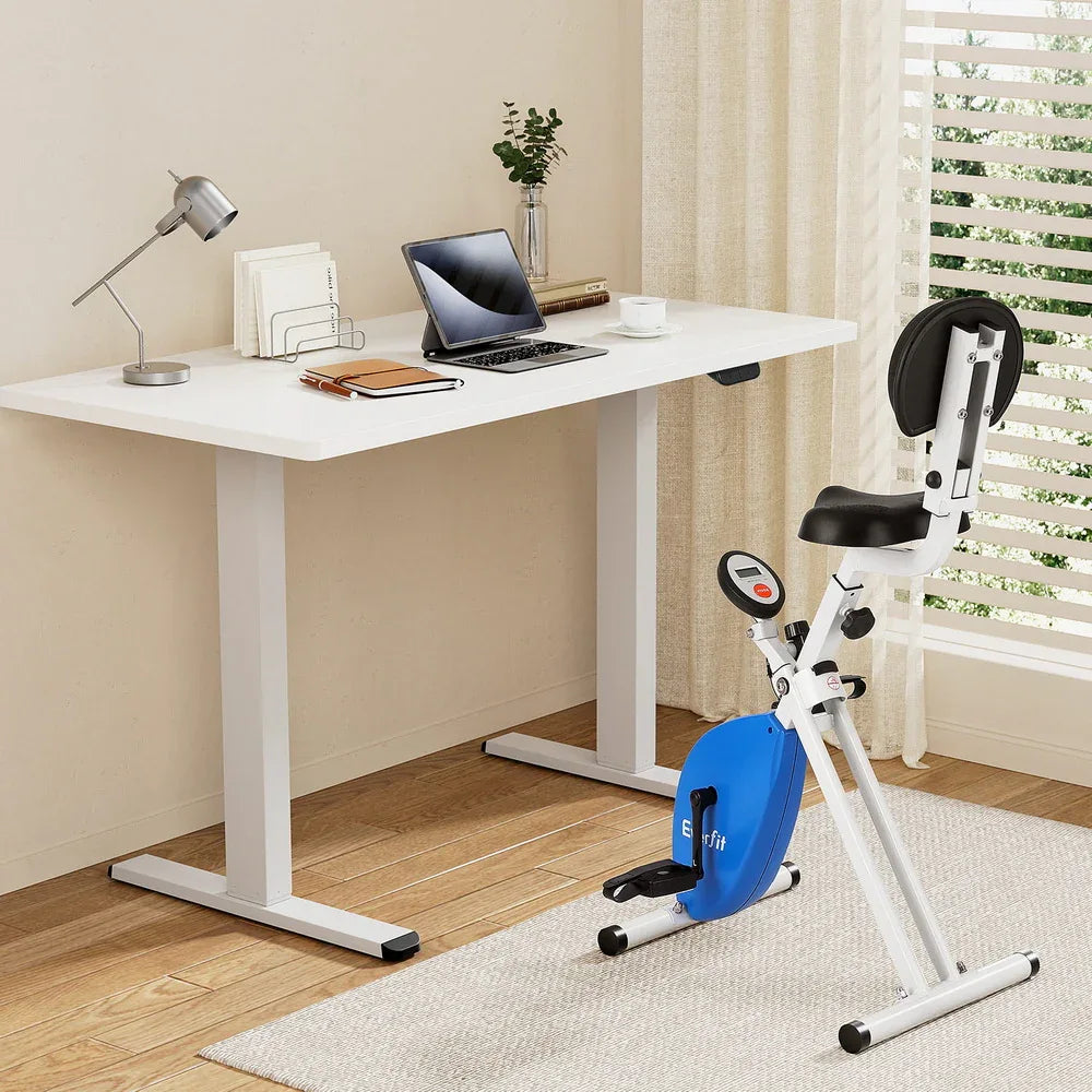 Artiss Under Desk Folding X-Bike with 140cm Automatic Standing Desk Magnetic Resistance White - Mekamart Australia