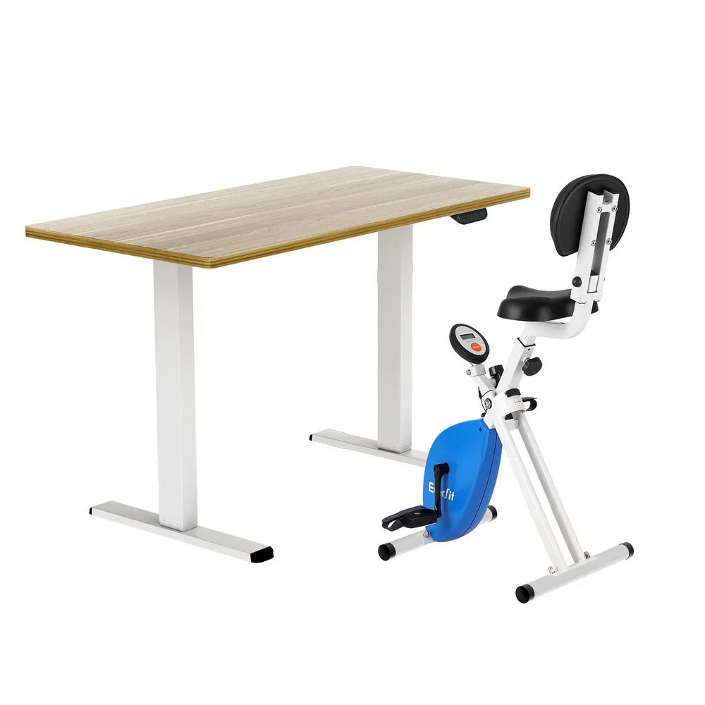 Artiss Under Desk Folding X-Bike with 140cm Automatic Standing Desk Magnetic Resistance Oak - Mekamart Australia