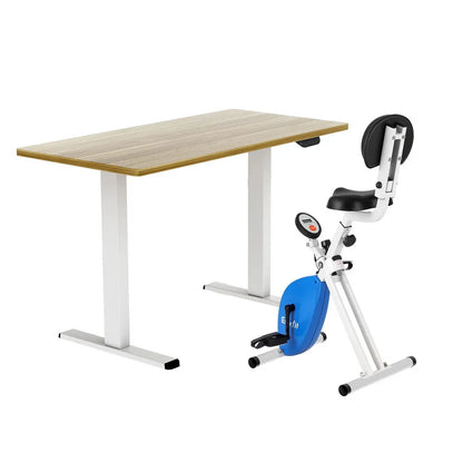 Artiss Under Desk Folding X-Bike with 140cm Automatic Standing Desk Magnetic Resistance Oak - Mekamart Australia
