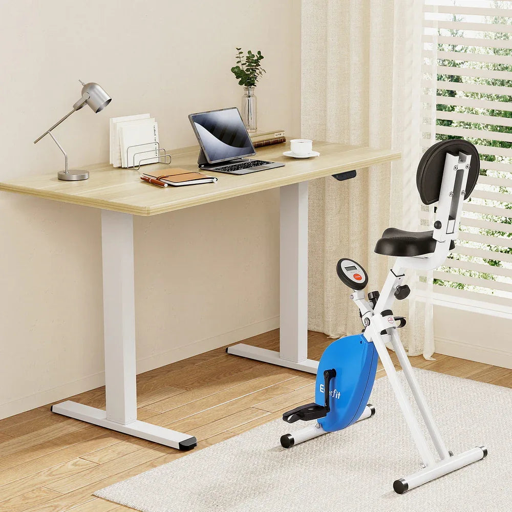 Artiss Under Desk Folding X-Bike with 140cm Automatic Standing Desk Magnetic Resistance Oak - Mekamart Australia