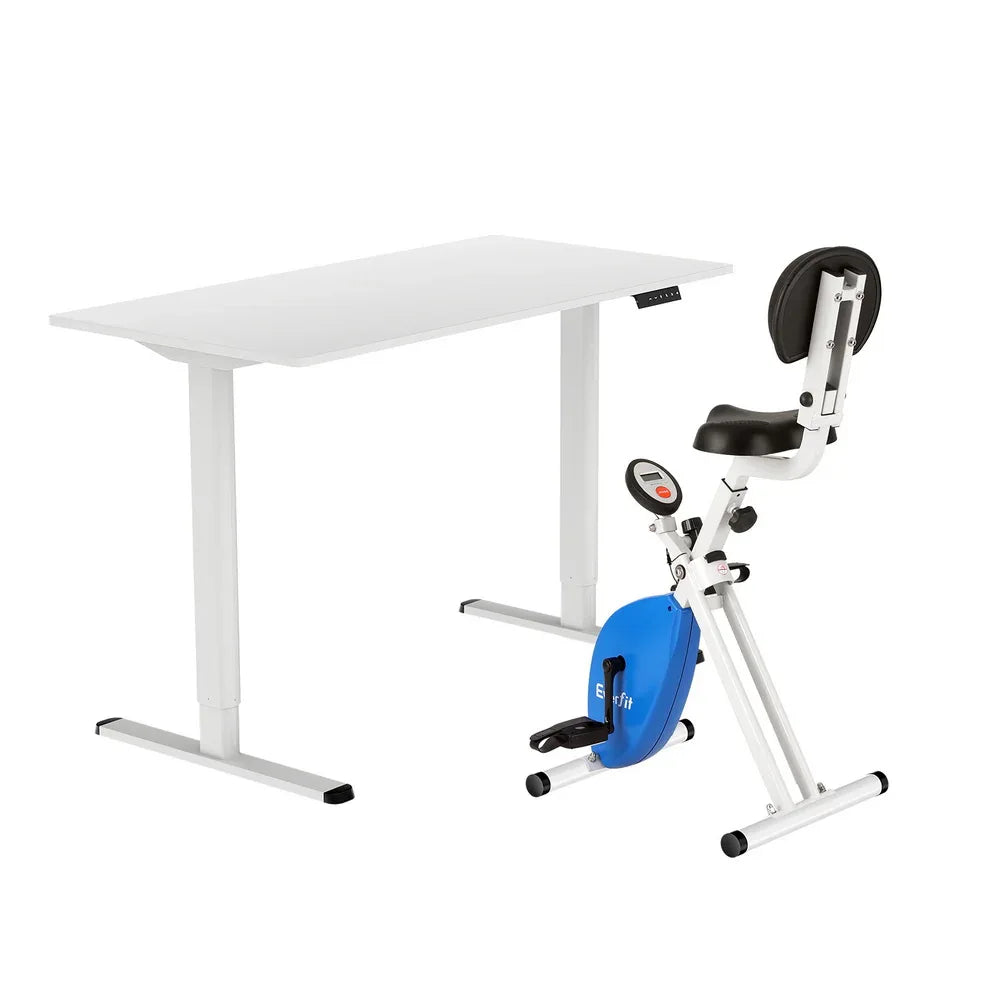 Artiss Under Desk Folding X-Bike with 120cm Automatic Standing Desk Magnetic Resistance White - Mekamart Australia