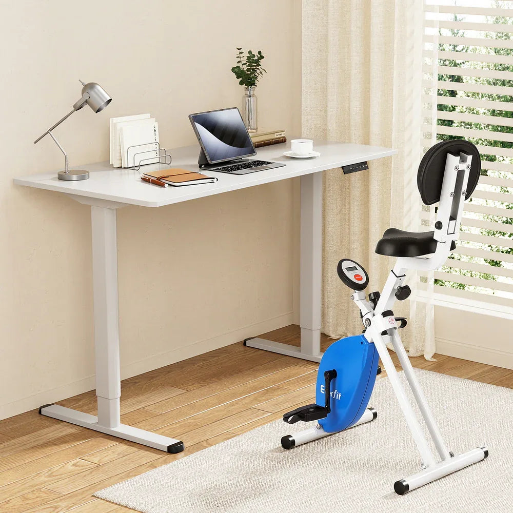 Artiss Under Desk Folding X-Bike with 120cm Automatic Standing Desk Magnetic Resistance White - Mekamart Australia
