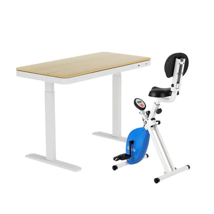 Artiss Under Desk Folding X-Bike with 120cm Automatic Standing Desk Magnetic Resistance Oak - Mekamart Australia