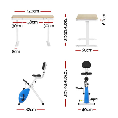 Artiss Under Desk Folding X-Bike with 120cm Automatic Standing Desk Magnetic Resistance Oak - Mekamart Australia