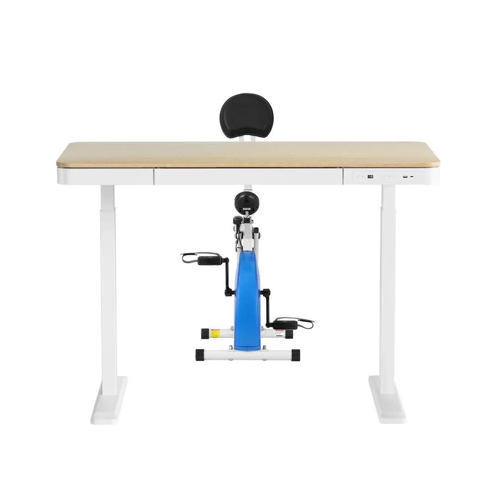 Artiss Under Desk Folding X-Bike with 120cm Automatic Standing Desk Magnetic Resistance Oak - Mekamart Australia