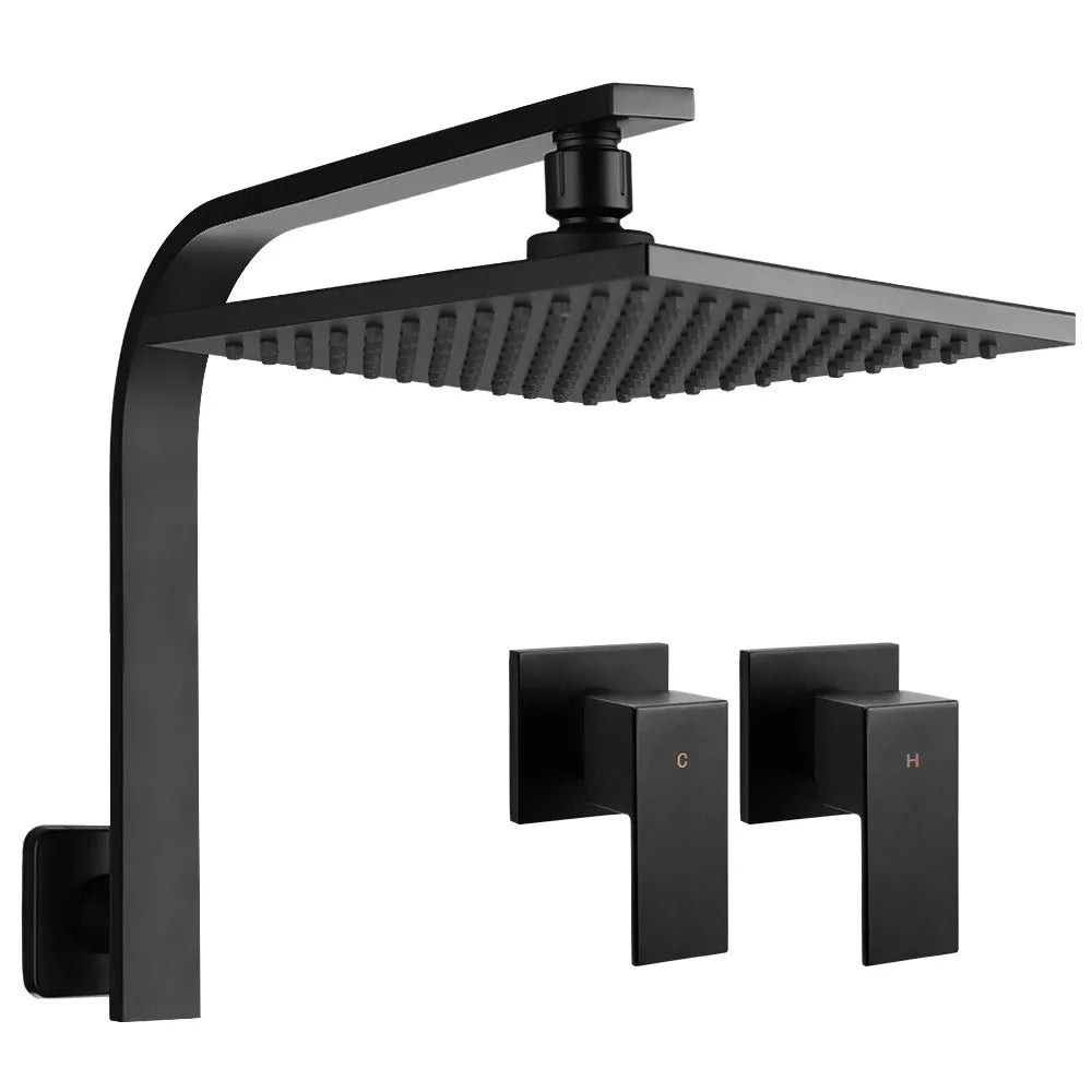 Cefito 8'' Rain Shower Head Wall Arm Square High Pressure Twins Tap Black - Mekamart Australia