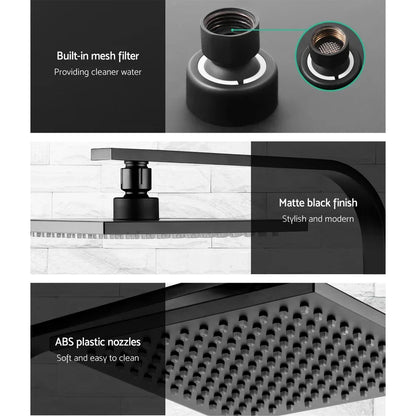 Cefito 8'' Rain Shower Head Wall Arm Square High Pressure Twins Tap Black - Mekamart Australia
