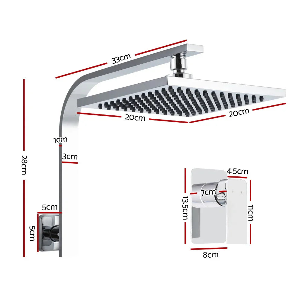 Cefito 8'' Rain Shower Head Wall Arm Square High Pressure Mixer Tap Chrome - Mekamart Australia
