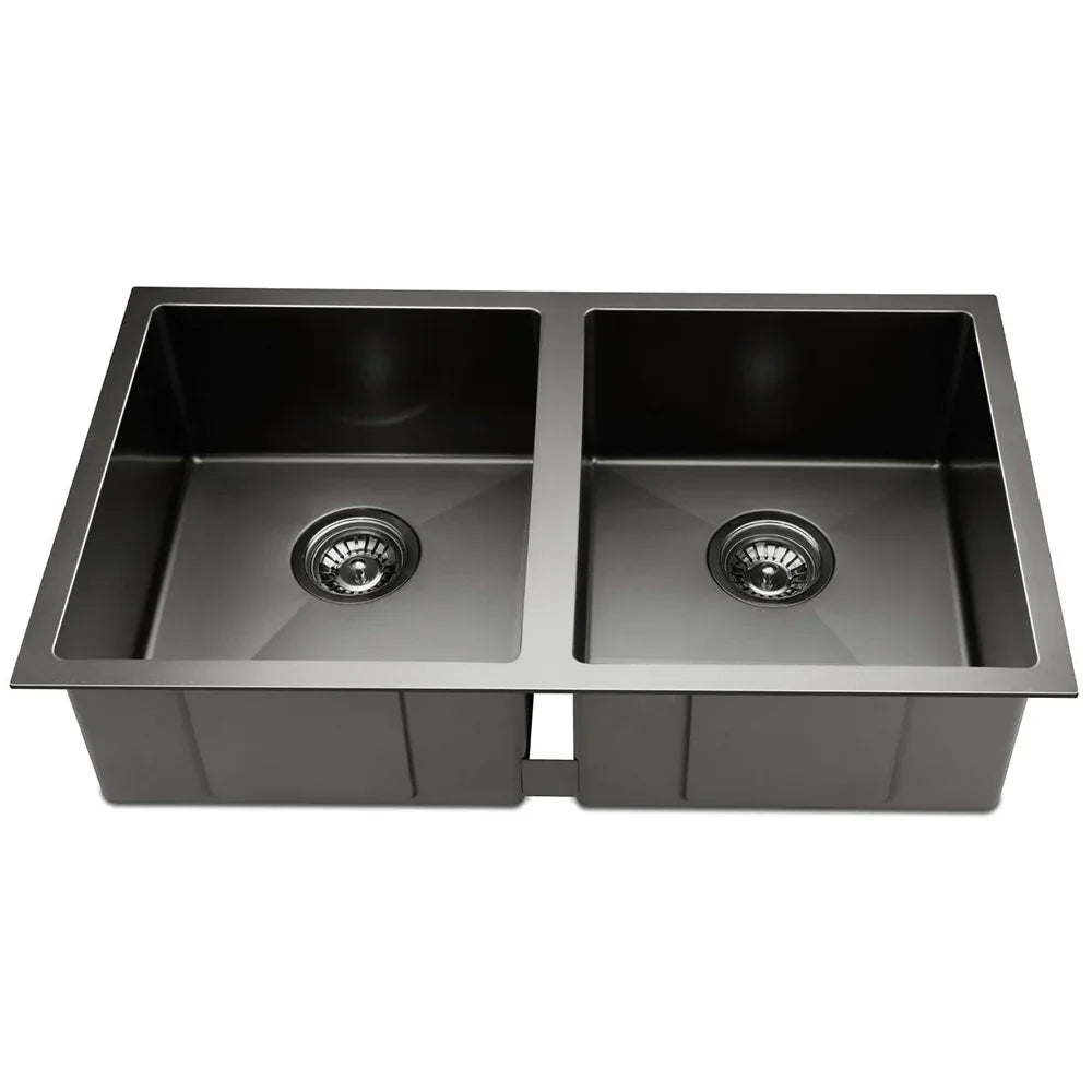 Cefito Kitchen Sink 77X45CM Stainless Steel Basin Double Bowl Black - Mekamart Australia