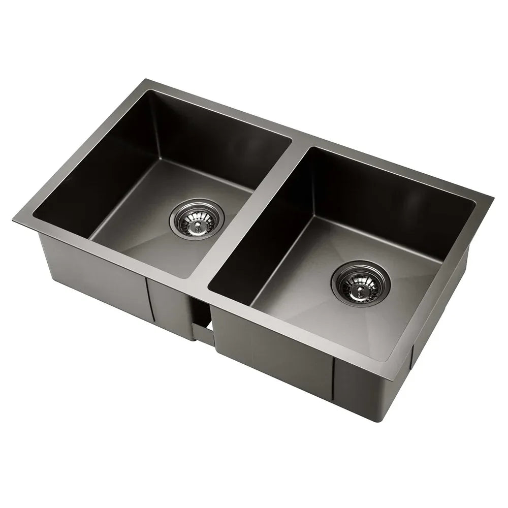 Cefito Kitchen Sink 77X45CM Stainless Steel Basin Double Bowl Black - Mekamart Australia