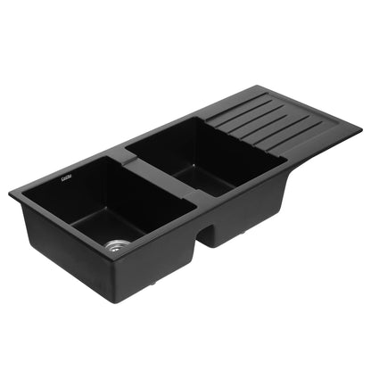 Cefito Kitchen Sink 116x50cm Granite Stone Sink Double Bowl Black - Mekamart Australia