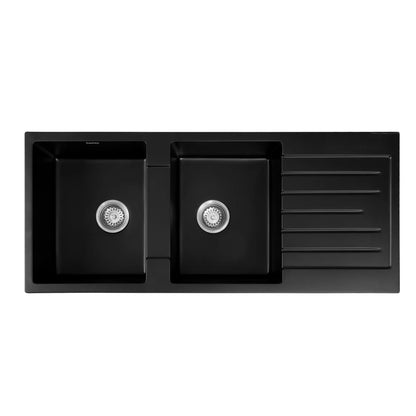 Cefito Kitchen Sink 116x50cm Granite Stone Sink Double Bowl Black - Mekamart Australia